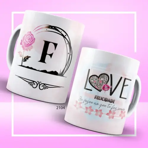 Caneca Floral Rosa Alfabeto com Frase