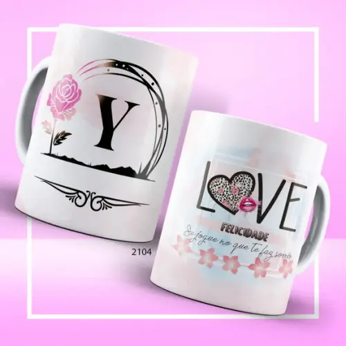 Caneca Floral Rosa Alfabeto com Frase
