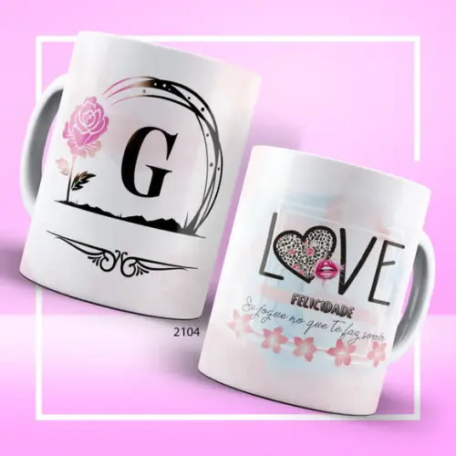 Caneca Floral Rosa Alfabeto com Frase