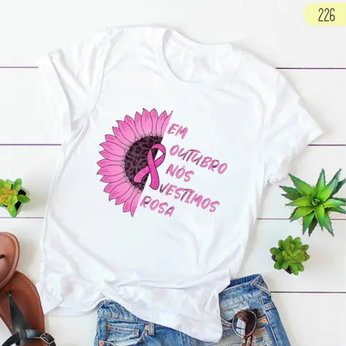 com Estilo e Conscientização Camiseta Outubro Rosa