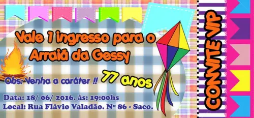Convite Arraiá São João Personalizado Ingresso