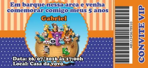 Convite Arca de Noé Personalizado Ingresso