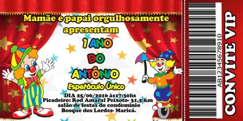 Convite Circo Personalizado Ingresso