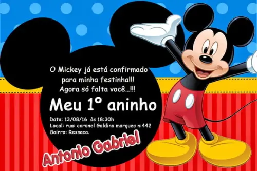 Convite Mickey Festa Personalizado 7x10