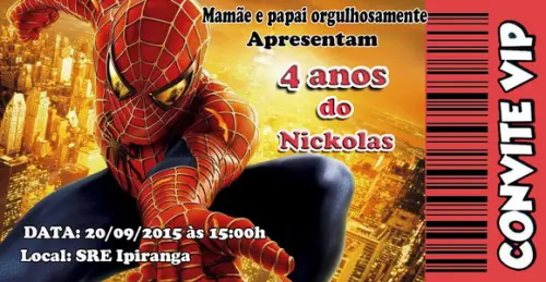 Convite Homem Aranha Personalizado 14x6,5