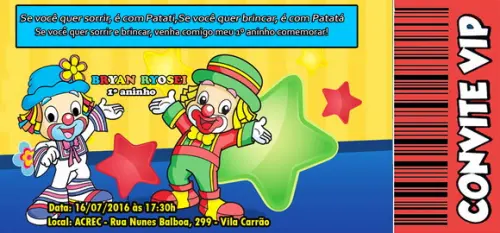 Convite Patati Patatá Personalizado 14x6,5