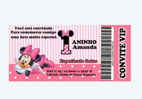 Convite Minnie Personalizado Ingresso