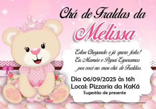 Convite Ursinha Princesa Chá de Fraldas