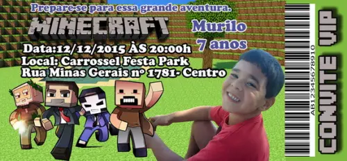 Convite Minecraft Personalizado 14x6,5