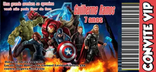 Convite Vingadores Personalizado 14x6,5