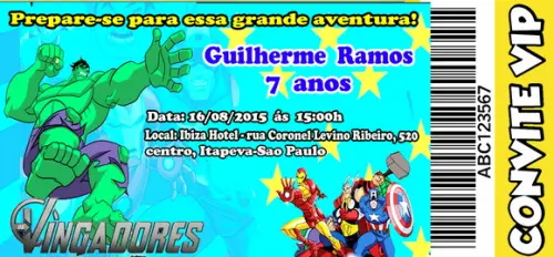 Convite Vingadores Personalizado 14x6,5