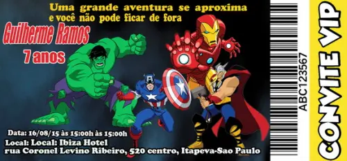 Convite Vingadores Personalizado 14x6,5