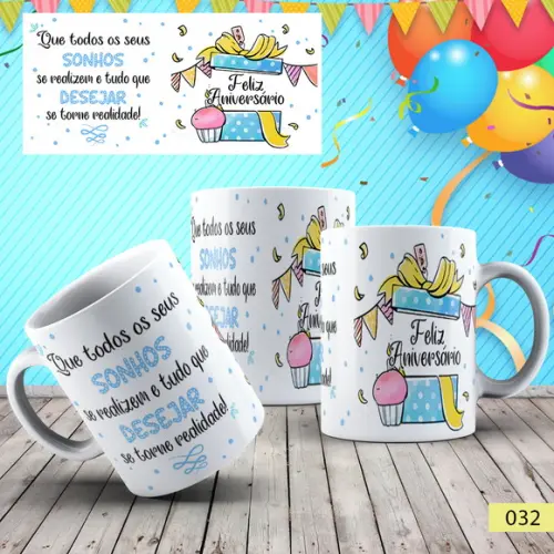 Kit 2 Caneca Aniversário com Frase e Foto
