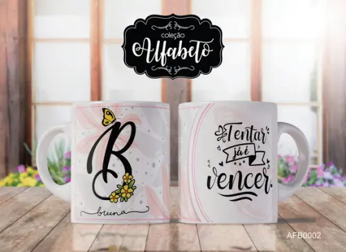 Kit 3 Canecas Alfabeto com Frase Borboletas -afb0002
