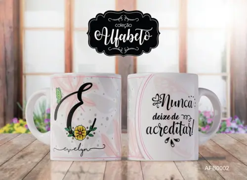 Kit 3 Canecas Alfabeto com Frase Borboletas -afb0002