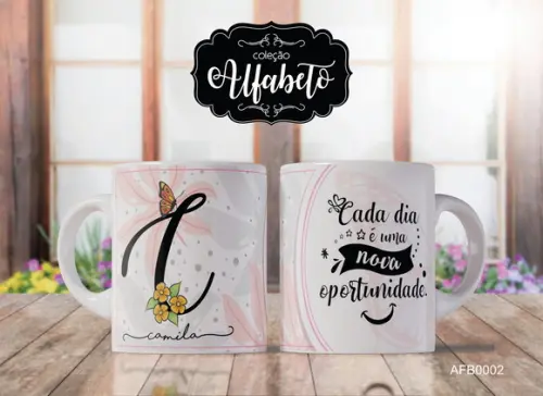 Kit 3 Canecas Alfabeto com Frase Borboletas -afb0002