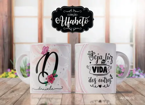 Kit 4 Canecas Alfabeto com Frase Borboletas -afb0002