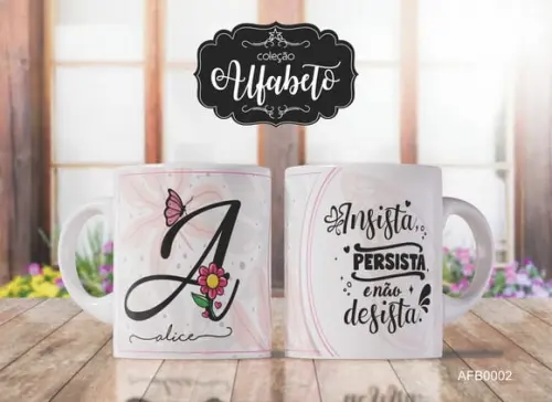 Kit 4 Canecas Alfabeto com Frase Borboletas -afb0002