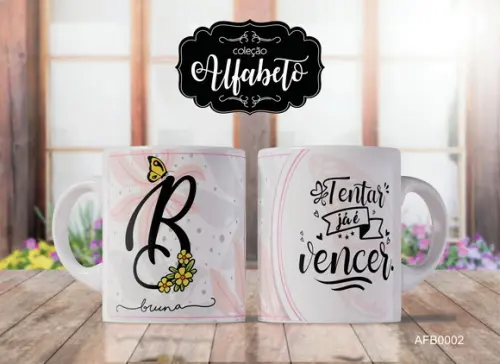 Kit 4 Canecas Alfabeto com Frase Borboletas -afb0002