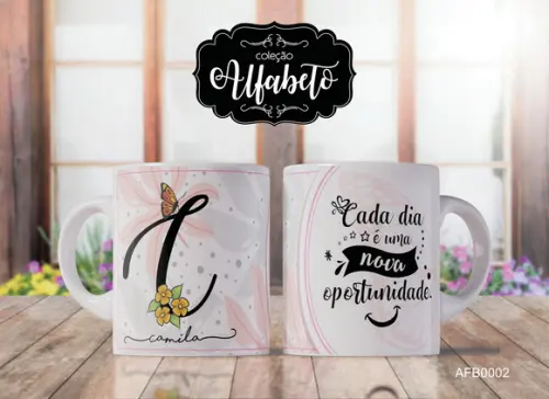 Kit 4 Canecas Alfabeto com Frase Borboletas -afb0002