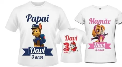 Kit Camisetas Personalizadas Patrulha Canina 3 Unidades