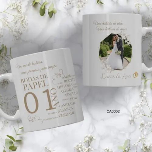 Kit com 5 Canecas Bodas Personalizada Escolha Sua Estampa