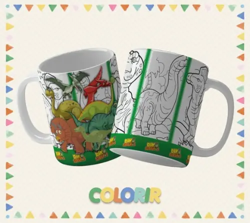 Kit com 5 Canecas Dia das Crianças Desenho Infantil Colori