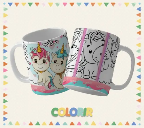 Kit com 5 Canecas Dia das Crianças Desenho Infantil Colori