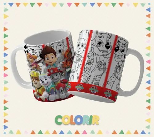 Kit com 5 Canecas Dia das Crianças Desenho Infantil Colori