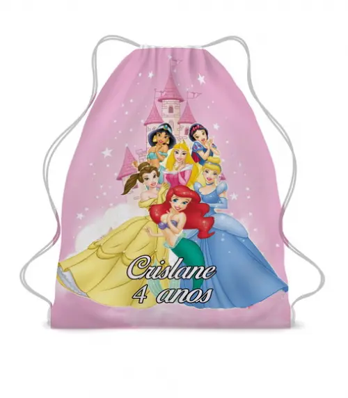 Lembrancinha Mochilinha Saco Princesas Disney Kit com 50