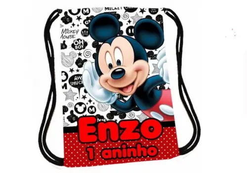 Mochila Saco Sacochila Mickey Personalizada Aniversário