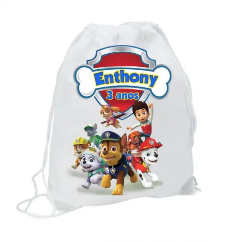 Mochila Saco Sacochila Patrulha Canina Branca Personalizada