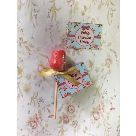 15 Sabonete Artesanal Flor no Palito Mini Rosa com Tag ~