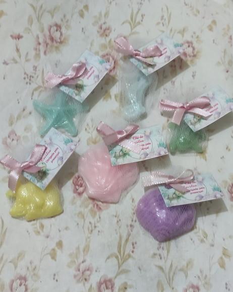 20 Sabonete Fundo do Mar no Tule com Tag Lembrancinha ~