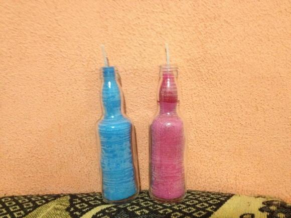 3 velas na garrafa + 3 velas no castiçal