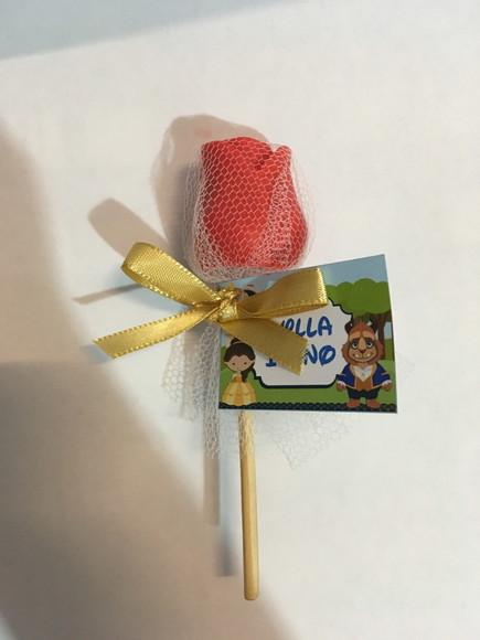30 Sabonete a Bela e a Fera Rosa no Tule no Palito com Tag ~