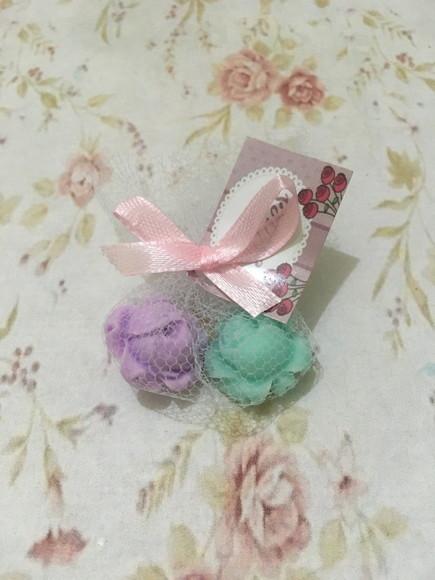 40 Kits Sabonetes 2 Mini Rosa no Tule com Tag