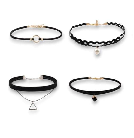 Kit 04 Gargantilha Chocker Colar Preto Bijoux ~