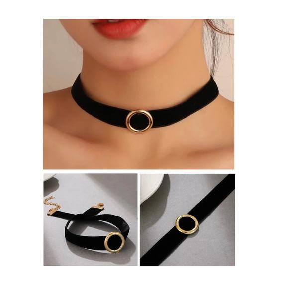 Kit 04 Gargantilha Chocker Colar Preto Bijoux ~