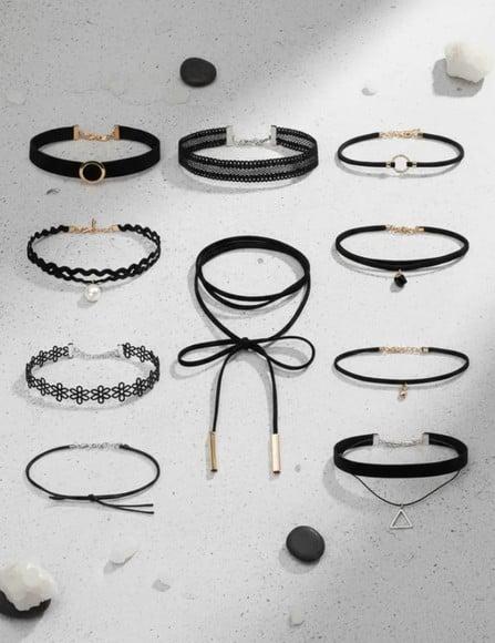 Kit 10 Gargantilha Chocker Colar Preto Bijoux Modelo 02 ~