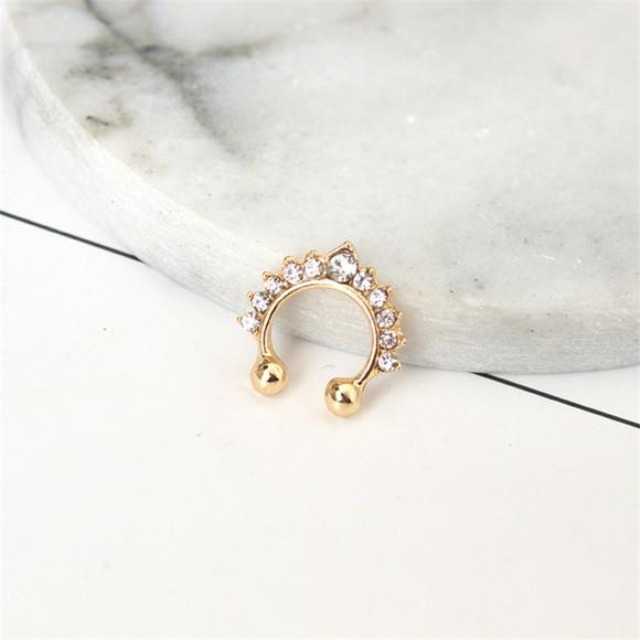 Piercing Fake Dourado Septo Nasal ou Auricular Strass /