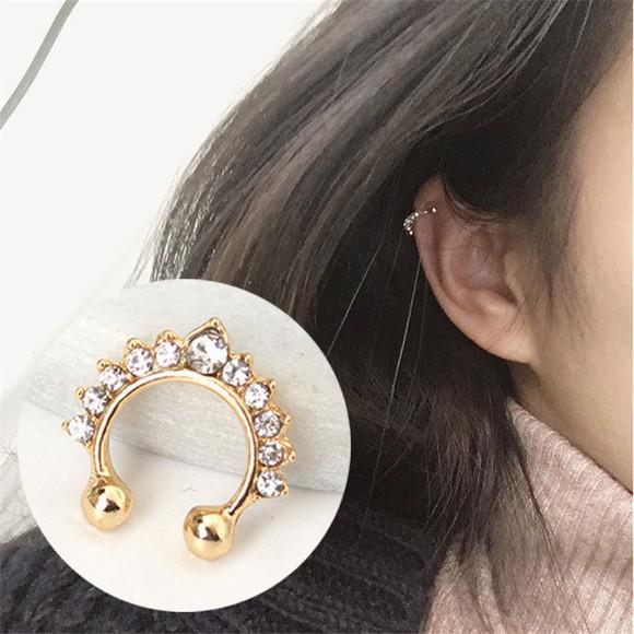 Piercing Fake Dourado Septo Nasal ou Auricular Strass /