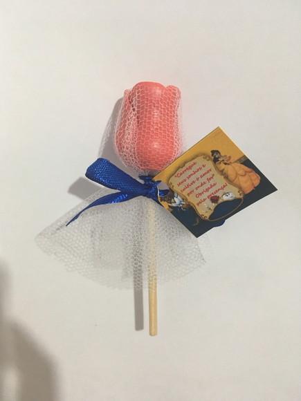 Sabonete a Bela e a Fera Rosa no Tule no Palito com Tag ~