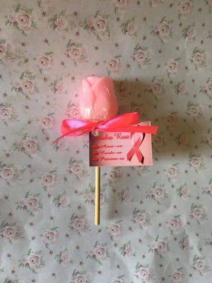 Sabonete Botão de Rosa Outubro Rosa no Palito com Tag ~