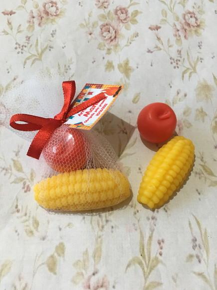 Sabonete Milho com Maçã no Tule com Tag Arraia Festa Junina