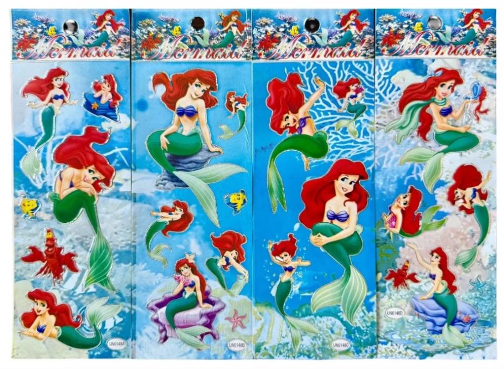 03 Cartelas de Adesivo A Pequena Sereia Ariel com Brilho Prateado