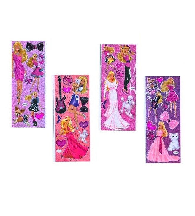 03 Cartelas de Adesivos Barbie com Brilho Prateado