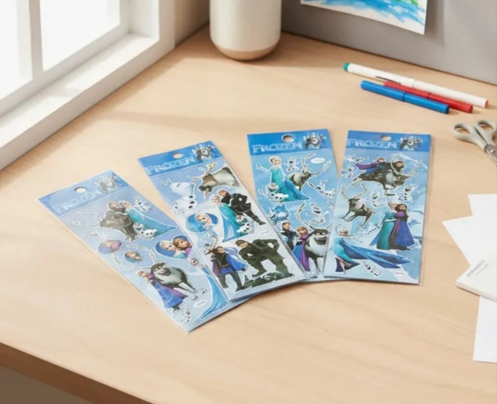 03 Cartelas De Adesivos Frozen Com Brilho Prateado