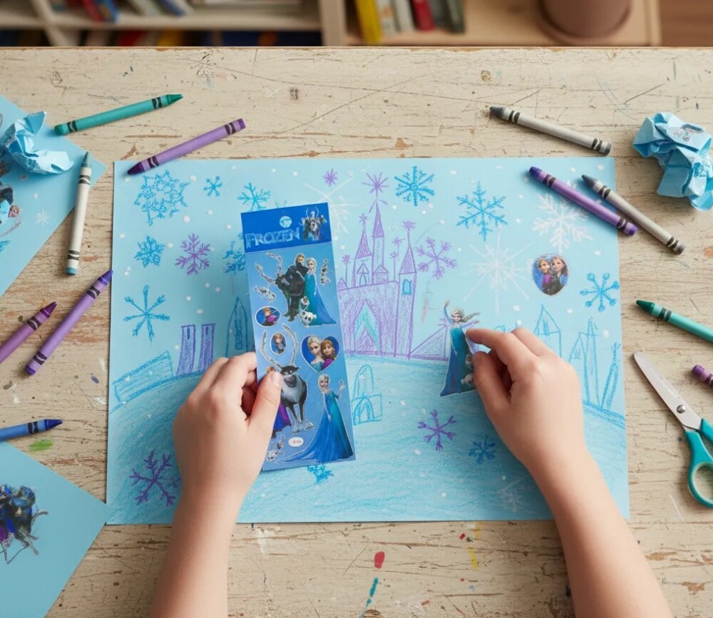 03 Cartelas De Adesivos Frozen Com Brilho Prateado