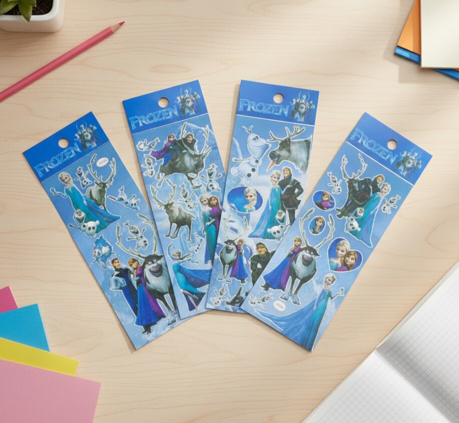 03 Cartelas De Adesivos Frozen Com Brilho Prateado